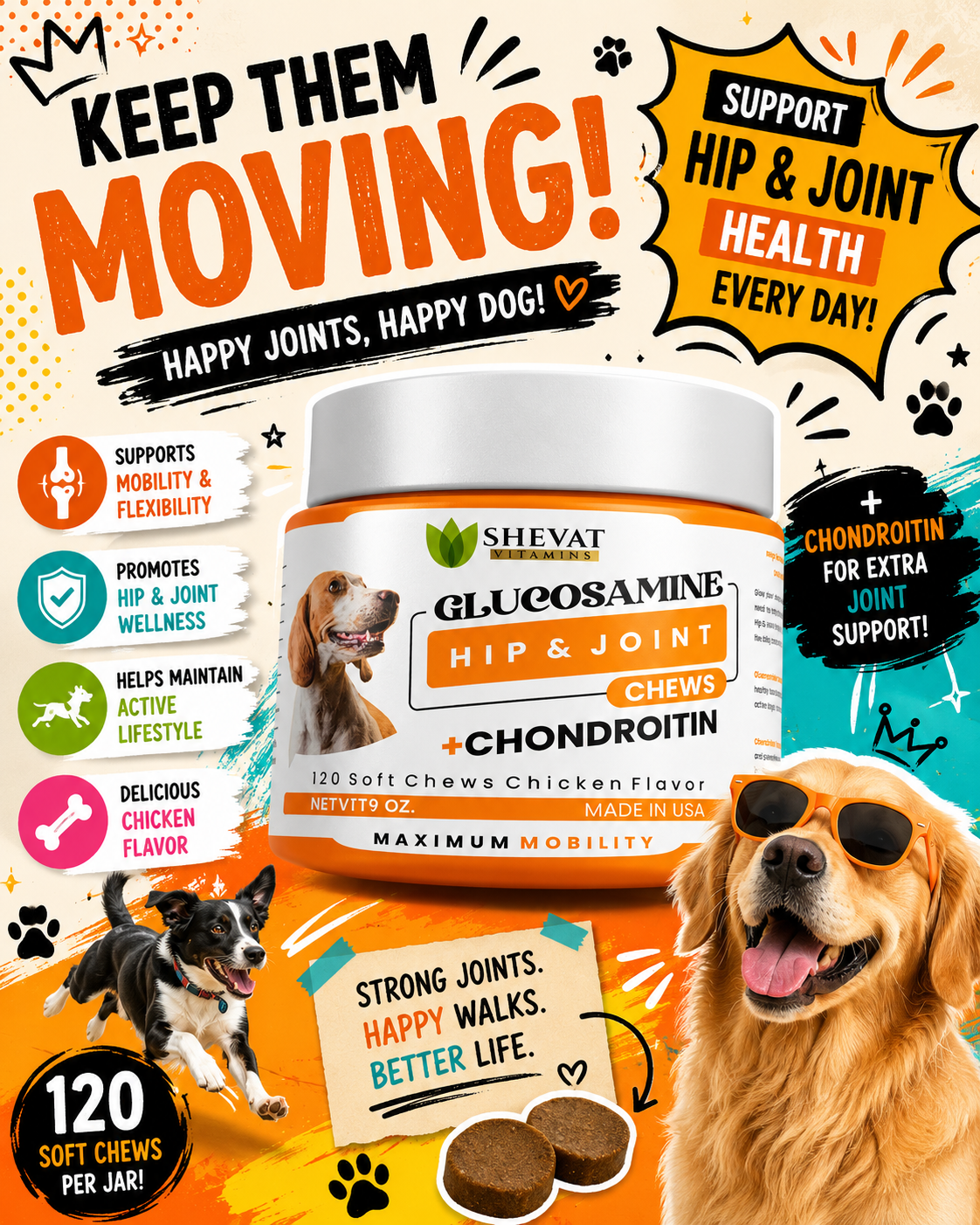 Glucosamine Hip & Joint Chews for Dogs: Daily Mobility Support for Active Dogs