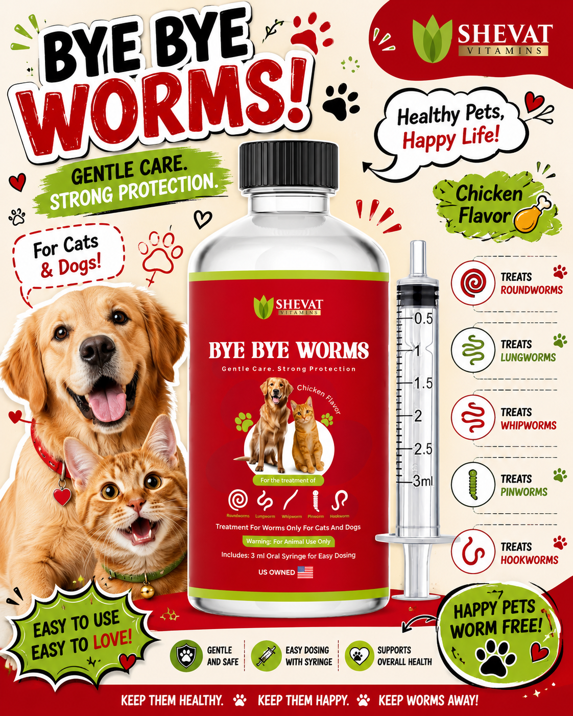 Bye Bye Worms for Cats & Dogs: A Simple Way to Support Your Pet's Health