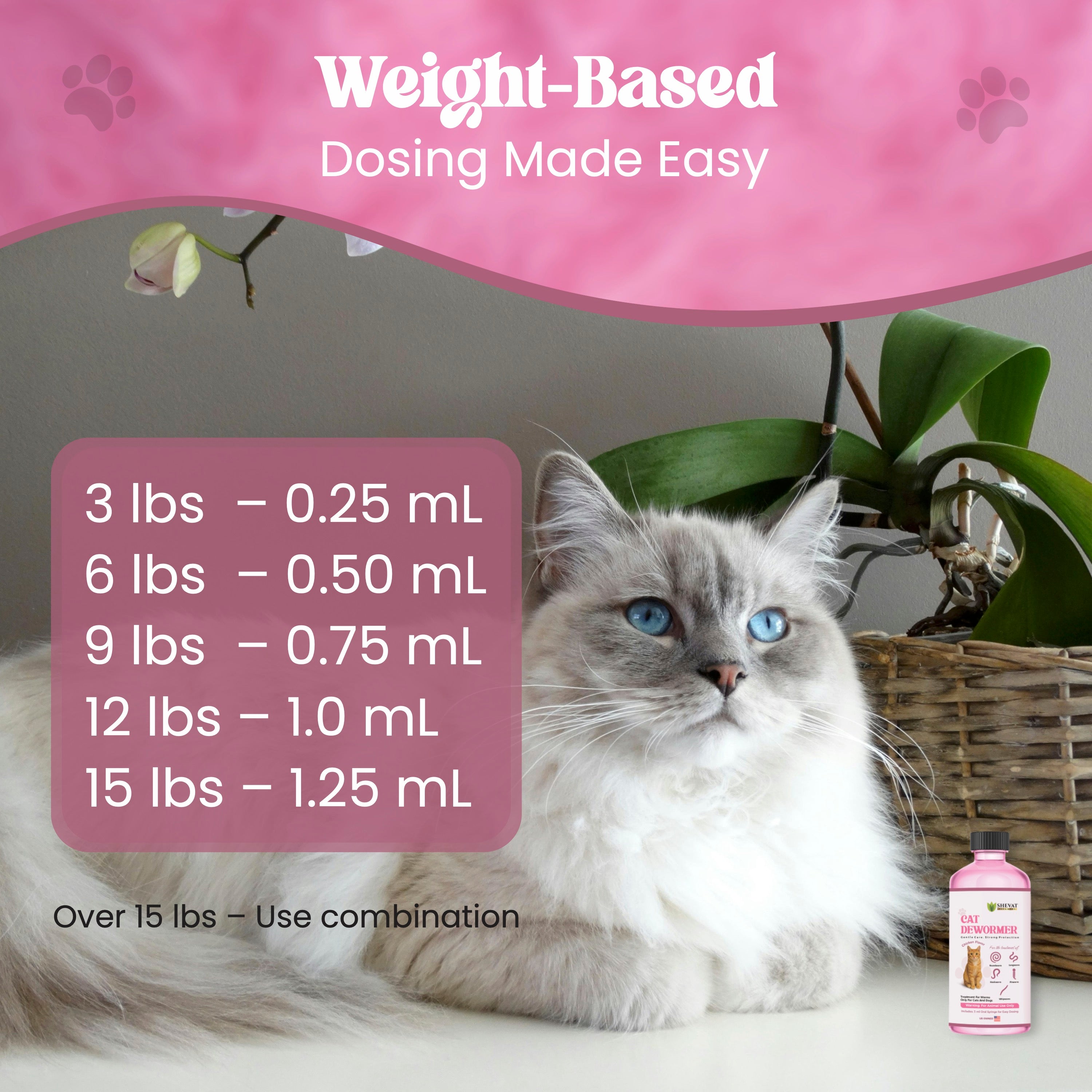 Shevat Vitamins Dewormer for Cats Liquid – Chicken Flavor Oral Cat Dewormer