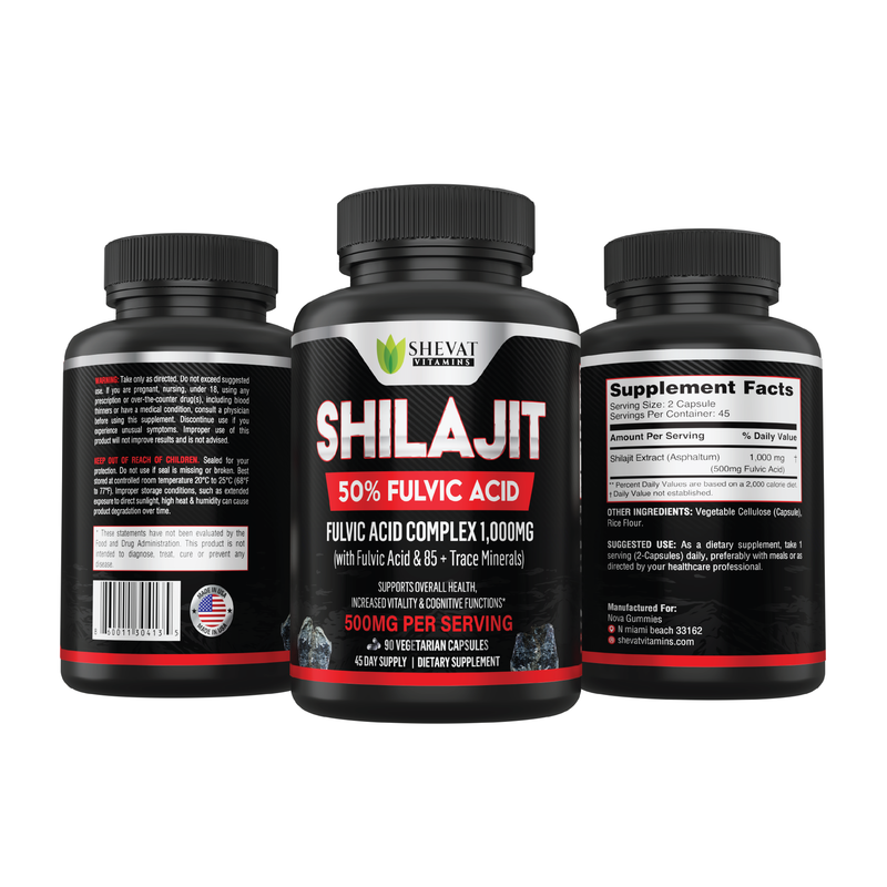 Pure Himalayan Shilajit Capsules 22000mg+ with 50% Fulvic Acid & 85+ Trace Minerals for Energy Performance & Immune Support - Organic Shilajit for Men & Women - Non-GMO Made in The USA - 90 Capsules