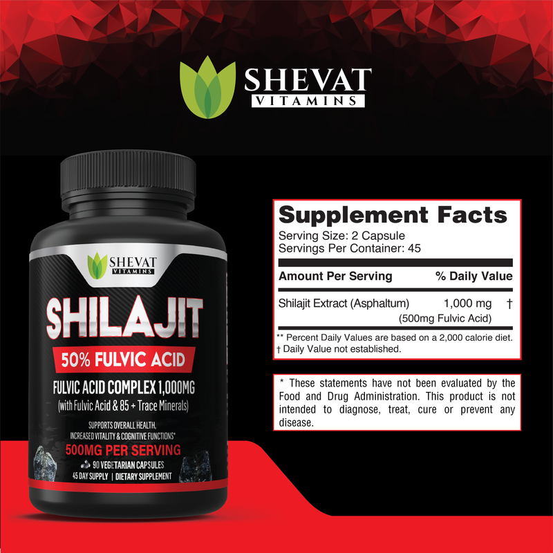 Shevat Vitamins Shilajit Supplement 50% Fulvic Acid