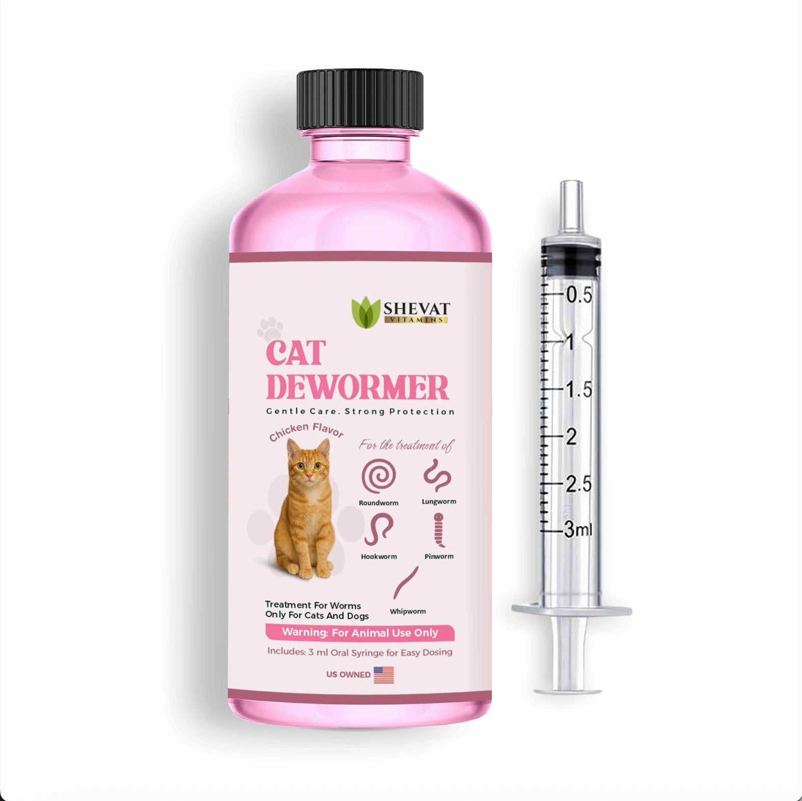 Shevat Vitamins Dewormer for Cats Liquid – Chicken Flavor Oral Cat Dewormer