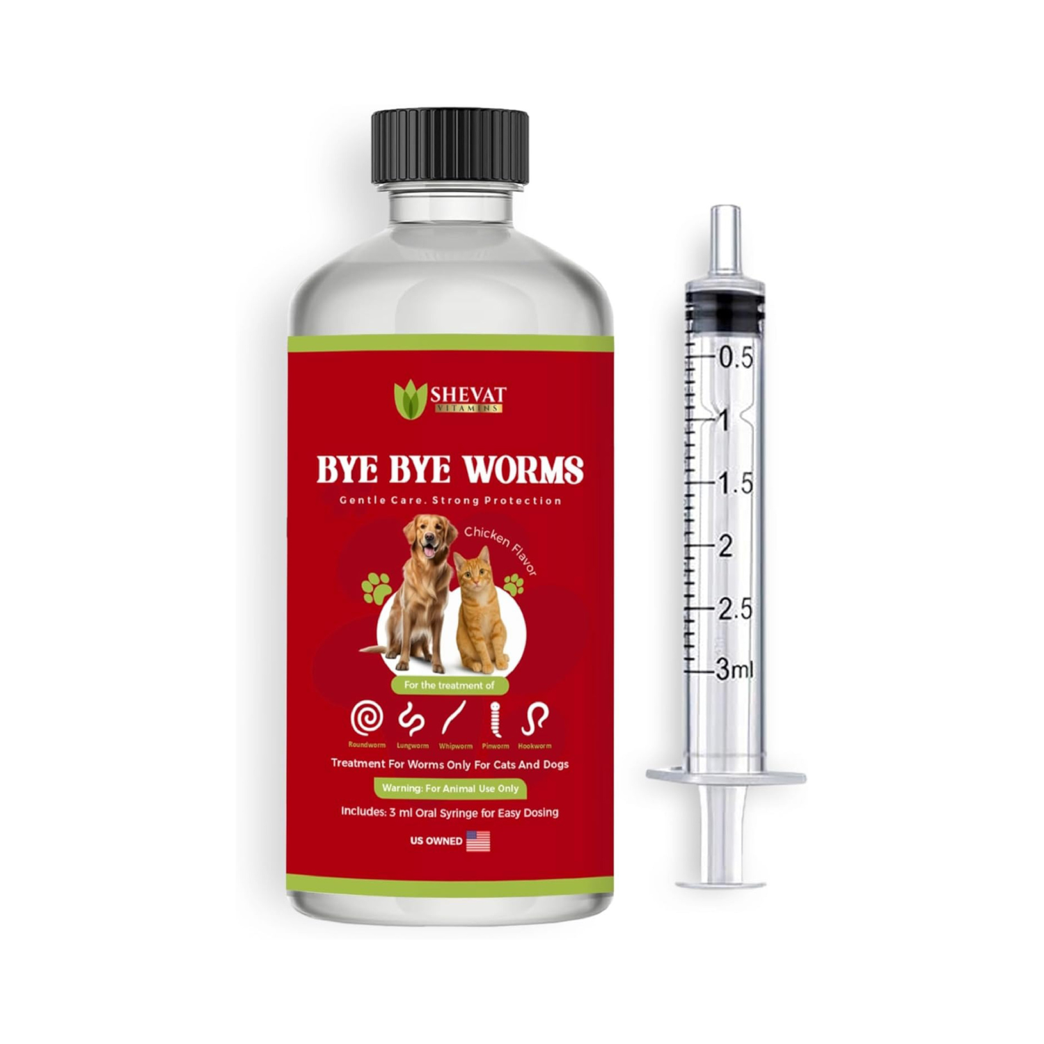 Shevat Vitamins Bye Bye Worms – Advanced Liquid Dewormer for Cats & Dogs
